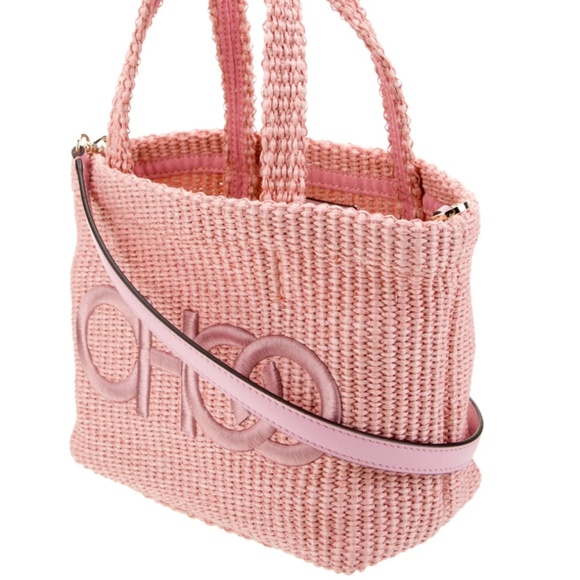 NWT Jimmy Choo Top Handle Bag Pink Raffia (mini tote or beach bag) - Picture 3 of 4
